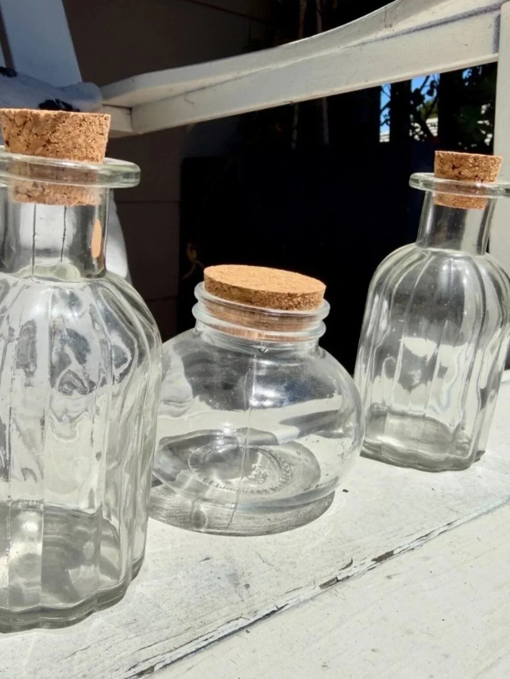 Set of 3 Clear Glass Cork Stopper Bottles Jars Decorative Apothecary Spell Jars